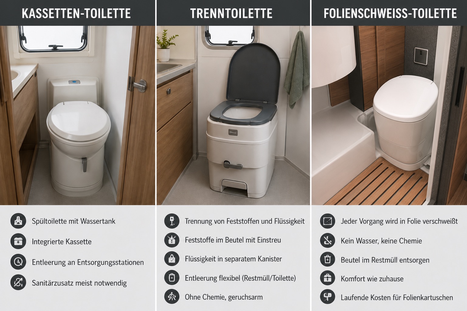 Kassette, Trenntoilette oder Folienschweißer? Die Toilettenfrage im Kastenwagen