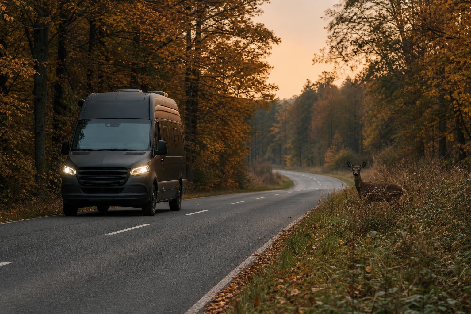 Wildwechsel und frühe Dunkelheit, sicher unterwegs mit dem Kastenwagen im Herbst